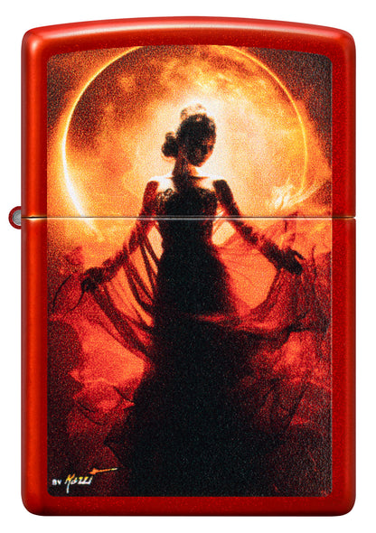 Front view of Zippo MazziÂ® Woman Silhouette Metallic Red Windproof Lighter.