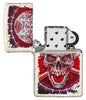 Skull Design Mercury Glass Windproof Lighter with its lid open and unlit
