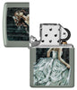 Zippo Victoria Frances Sage Windproof Lighter with its lid open and unlit.