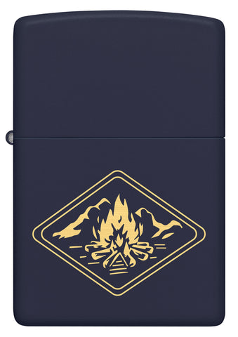 Front view of Zippo Campfire Design Navy Matte Windproof Lighter.