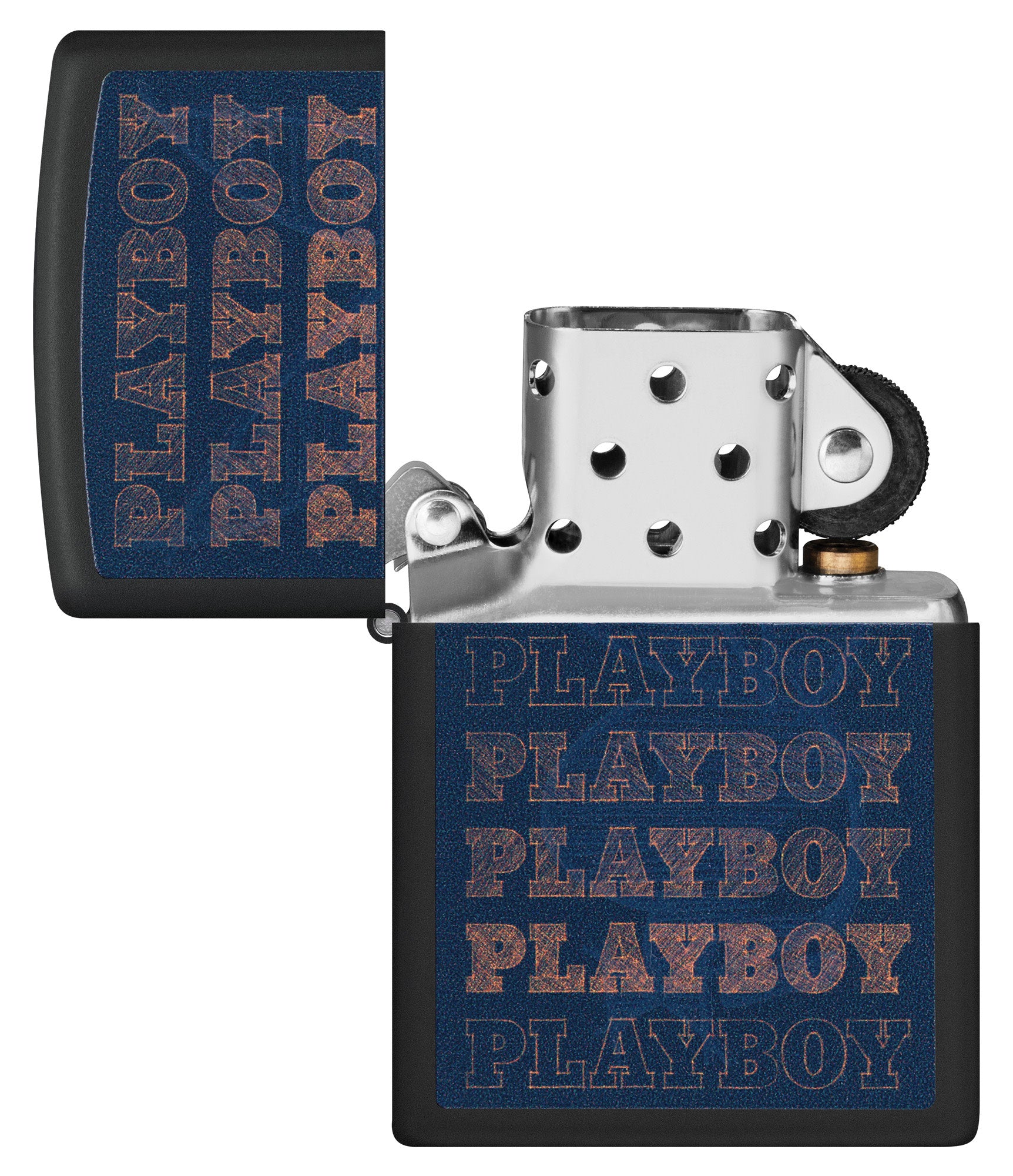 Zippo Black Light Rabbit Design Black Matte Windproof Lighter with its lid open and unlit.