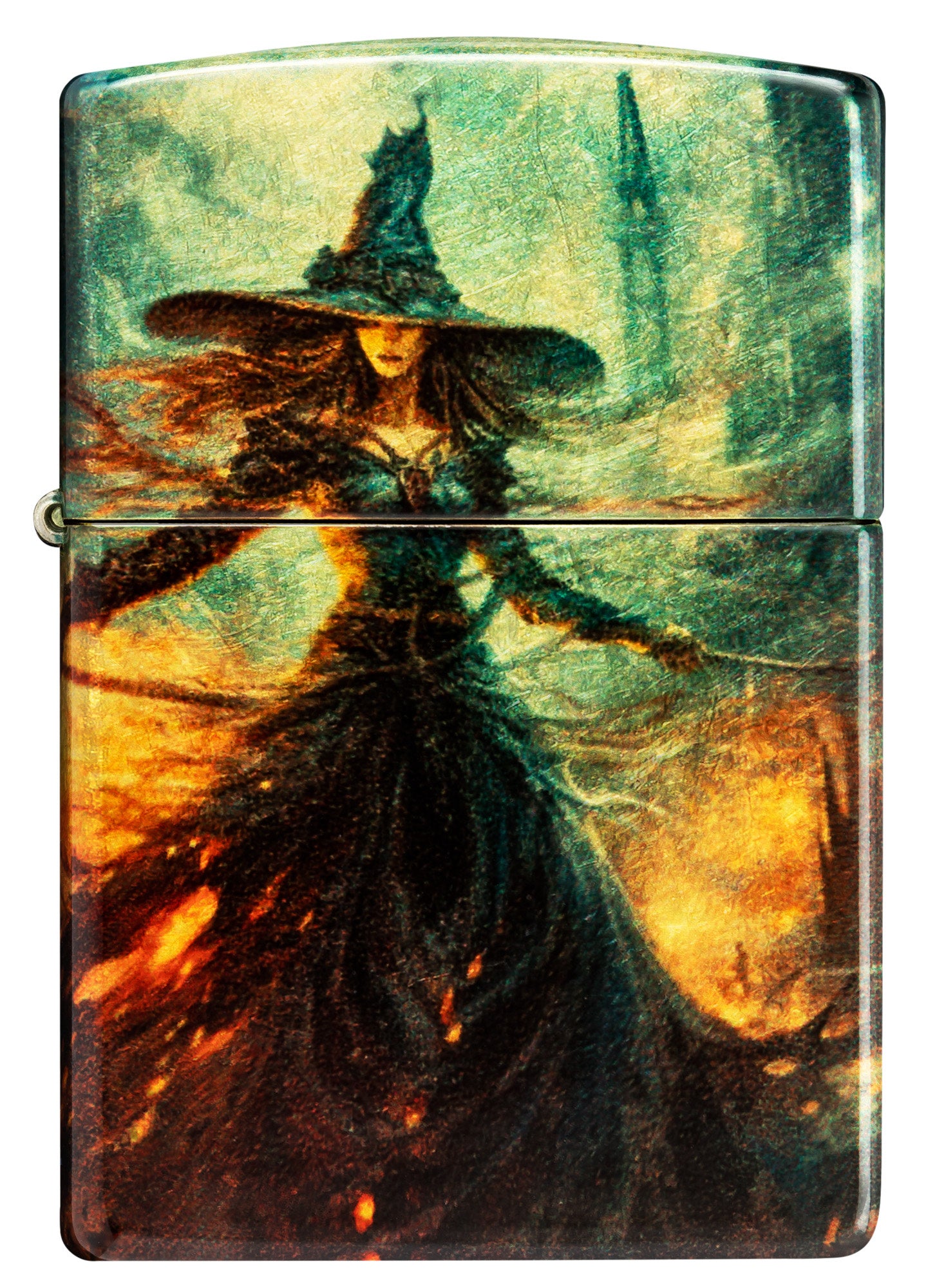 Front view of Zippo Fire Mage Design 540 Tumbled Brass Windproof Lighter.