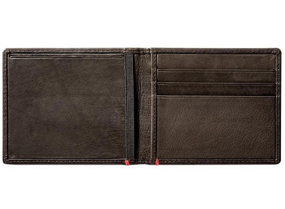 Mocha Leather Wallet With Skull Metal Plate cash strap inside empty