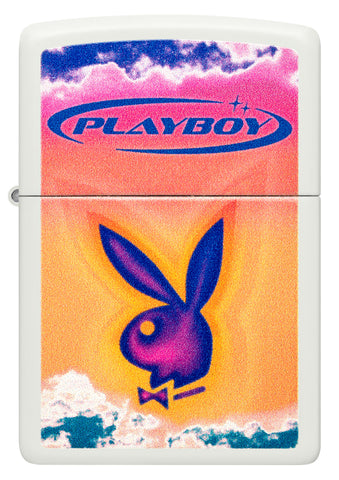 Front shot of Zippo Playboy White Matte Windproof Lighter.