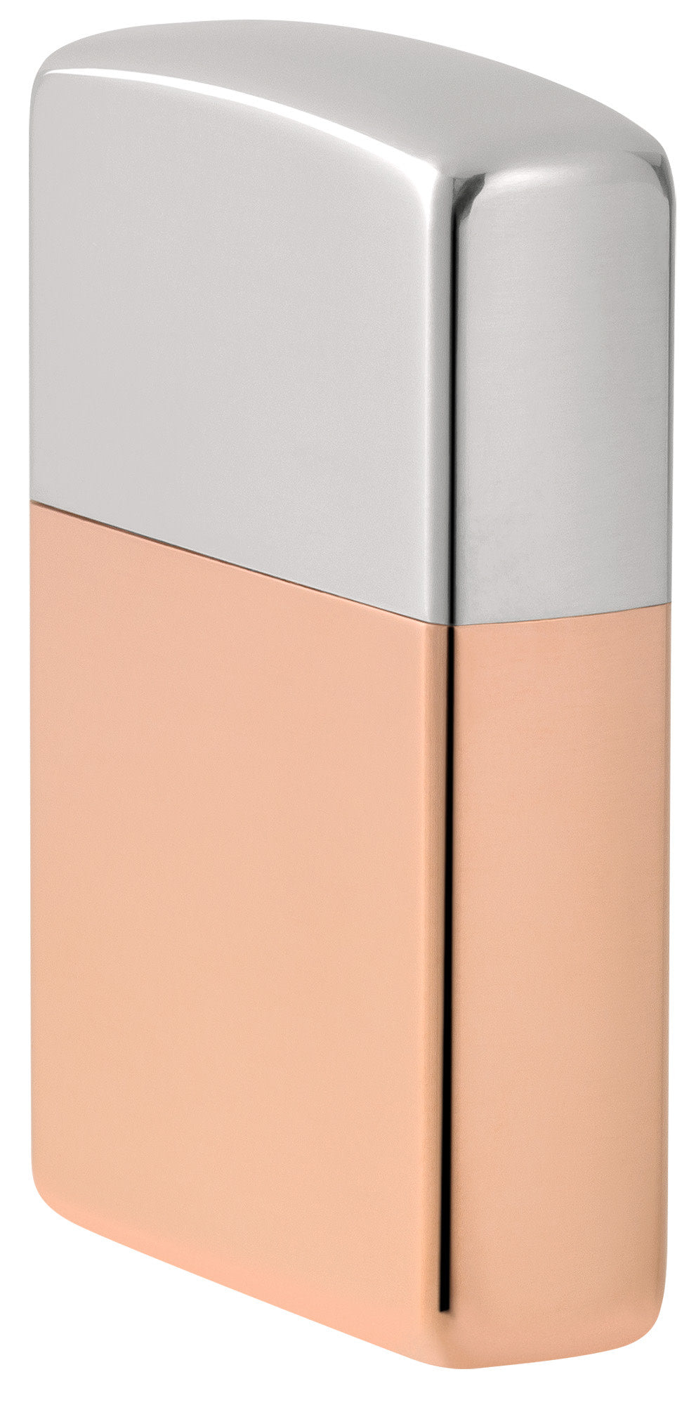 Angled shot of Zippo Bimetal Case Lighter - Copper Lid Windproof Lighter showing the front and right side of the lighter.