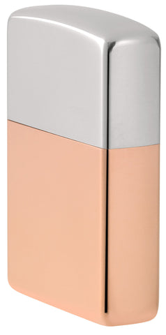 Angled shot of Zippo Bimetal (Copper Bottom) Windproof Lighter showing the front and right side of the lighter.