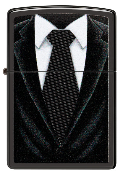 Front of Black Tie Design Windproof Lighter
