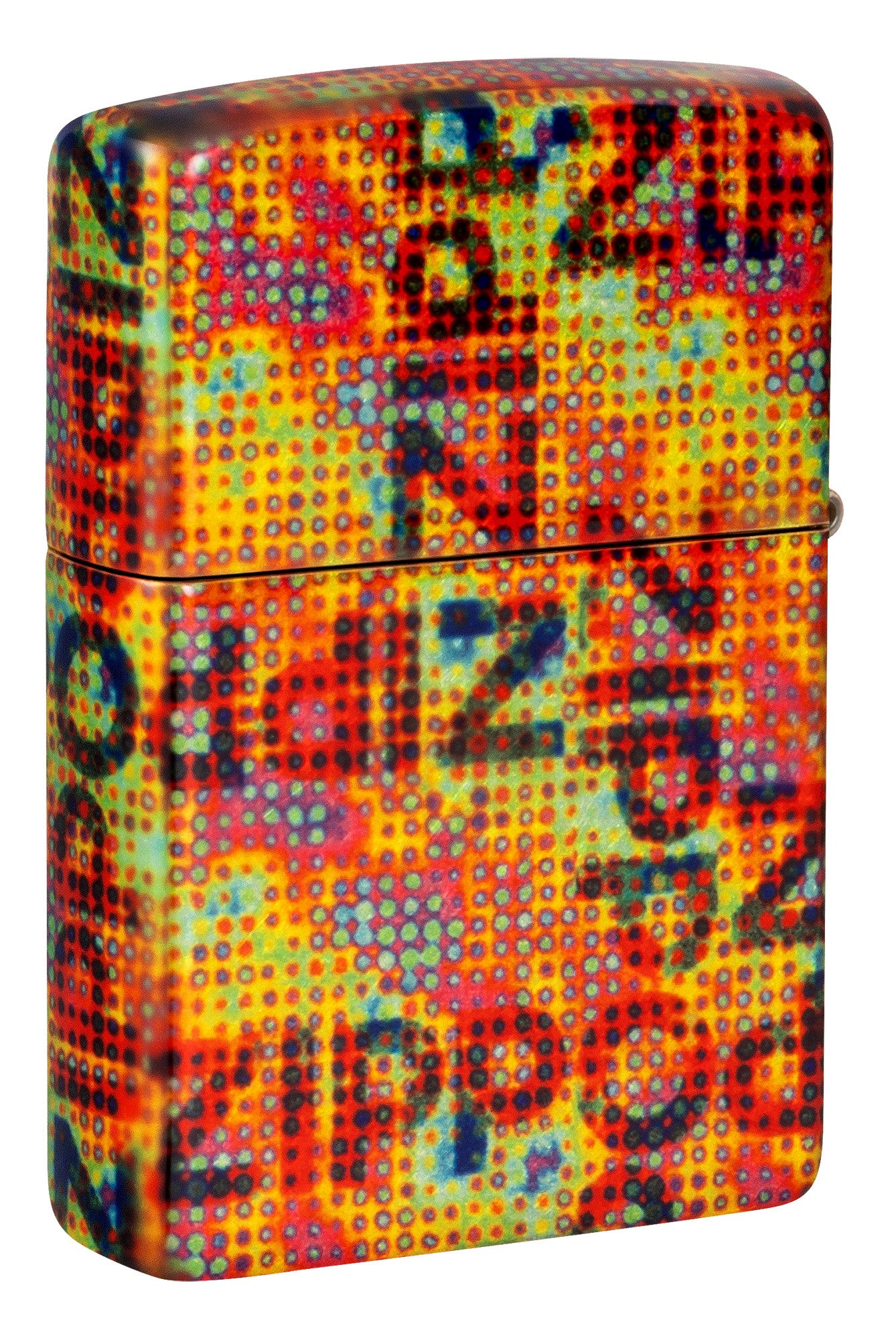 Back shot of Zippo Pixel Fusion Design 540 Tumbled Brass Windproof Lighter standing at a 3/4 angle.