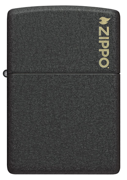 Front view of Zippo Classic Black CrackleÂ® Zippo Logo Windproof Lighter.