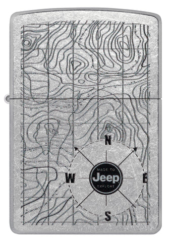 Front shot of Zippo Jeep Topographical Map Street Chrome Windproof Lighter.