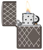 Dapper Diamond Design Windproof Lighter with its lid open and lit