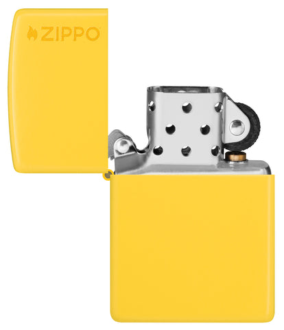 Zippo Classic Sunflower Logo Windproof Lighter with its lid open and unlit.