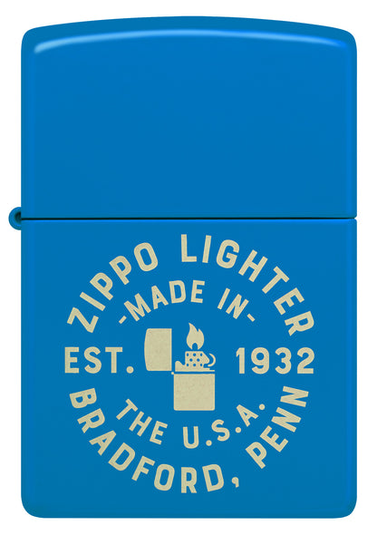 Front view of Zippo Seal Design Sky Blue Matte Windproof Lighter.