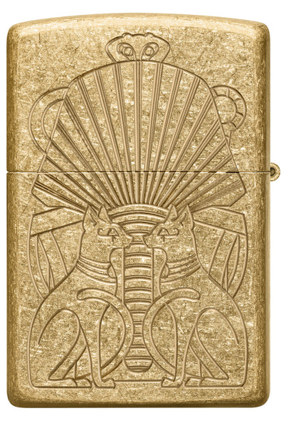 Back shot of Zippo Mummy Design ArmorÂ® Tumbled Brass Windproof Lighter.
