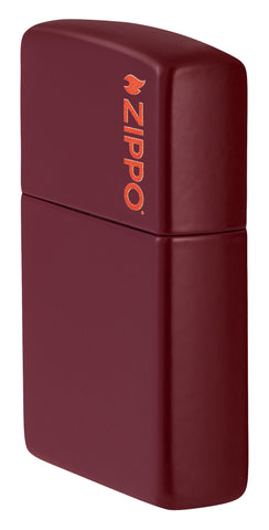 Angled shot of Zippo Classic Merlot Logo Windproof Lighter showing the front and right side of the lighter.