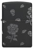 Front view of Zippo Flower Skulls Design Black Matte with Chrome Windproof Lighter.