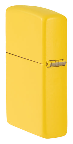 Angled shot of Zippo Classic Sunflower Windproof Lighter showing the back and hinge side of the lighter.