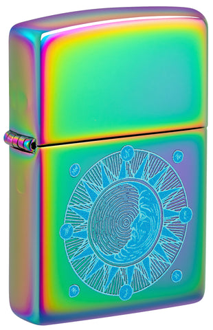 Front view of Zippo Sun Design Multi-Color Windproof Lighter standing at a 3/4 angle.