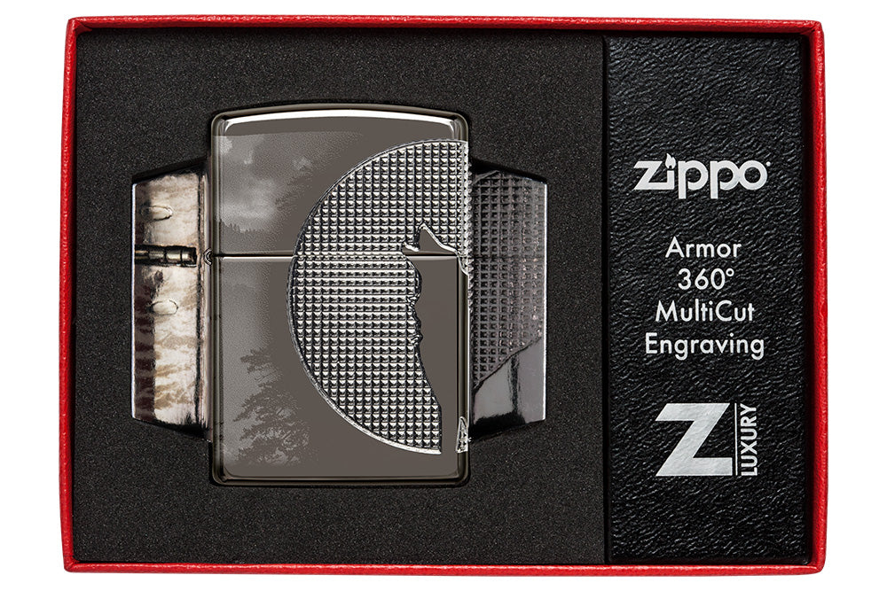 Wolf Design Armor® Black Ice® Windproof Lighter in its luxury packaging