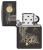 Zippo Western Design High Polish Black Windproof Lighter with its lid open and unlit.