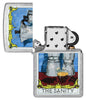 Zippo Coffee Sanity Street Chrome Windproof Lighter with its lid open and unlit.