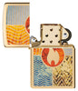 Zippo Elements of Earth Design High Polish Brass Windproof Lighter with its lid open and unlit.