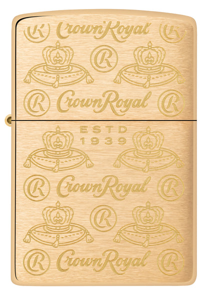 Front view of Zippo Crown Royal Elegance Design Brushed Brass Windproof Lighter.
