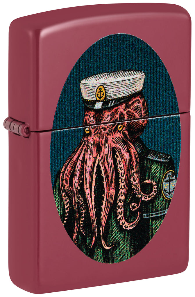 Front shot of Zippo Nautical Design Brick Windproof Lighter standing at a 3/4 angle.