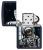 Zippo Space Kitten Navy Matte Windproof Lighter with its lid open and unlit.