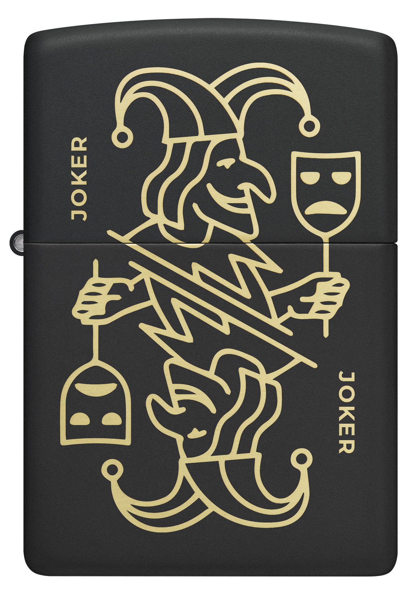 Front view of Zippo Masked Joker Design Black Matte Windproof Lighter.