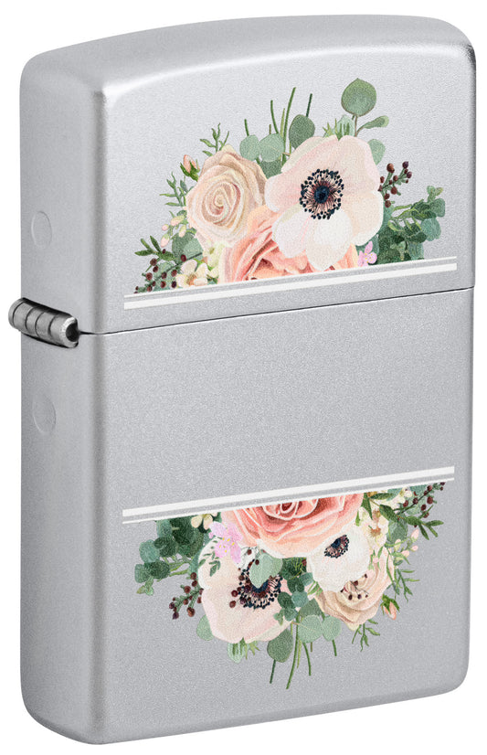 Front view of Floral Lighter Windproof Lighter standing at a 3/4 angle
