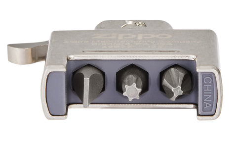 Bottom shot of Zippo Bit Safe 4-in-1 Screwdriver Lighter Insert showing the inserts in their placeholders.