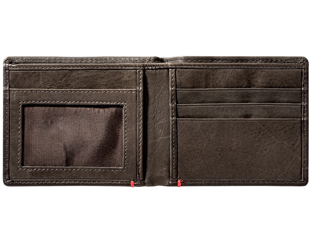 Mocha Leather Wallet With Skull Metal Plate - ID Window inside empty
