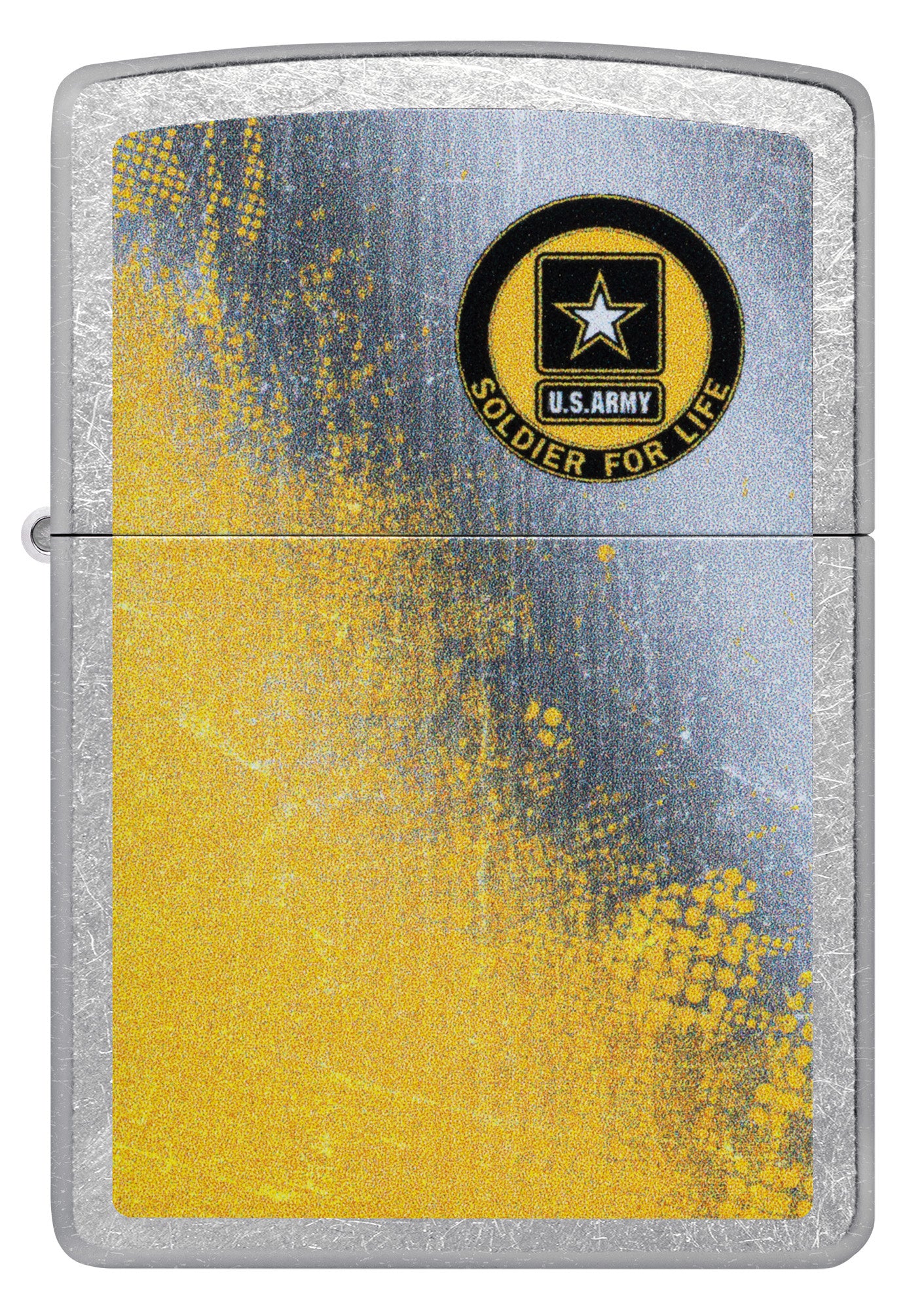 Front view of Zippo U.S. ArmyÂ® Soldier for Life Street Chrome Windproof Lighter.