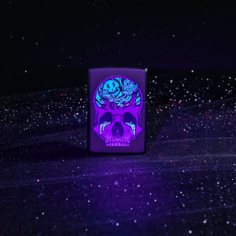 Lifestyle image of Zippo Skull Moon Design Black Matte Windproof Lighter.
