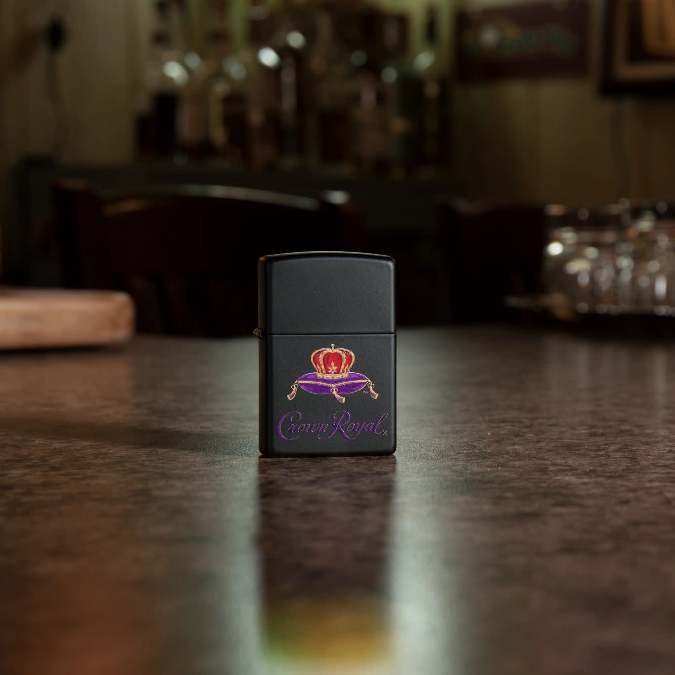 Lifestyle image of Crown RoyalÂ® Logo Black Matte Windproof Lighter