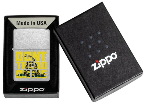 Zippo Don’t Tread on Me Street Chrome Windproof Lighter in its packaging.