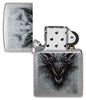 Zippo Dragon Design Linen Weave Windproof Lighter with its lid open and unlit.