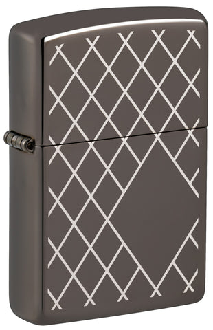 Front view of Dapper Diamond Design Windproof Lighter standing at a 3/4 angle