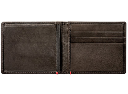 Mocha Leather Wallet With Bass Metal Plate cash strap inside empty
