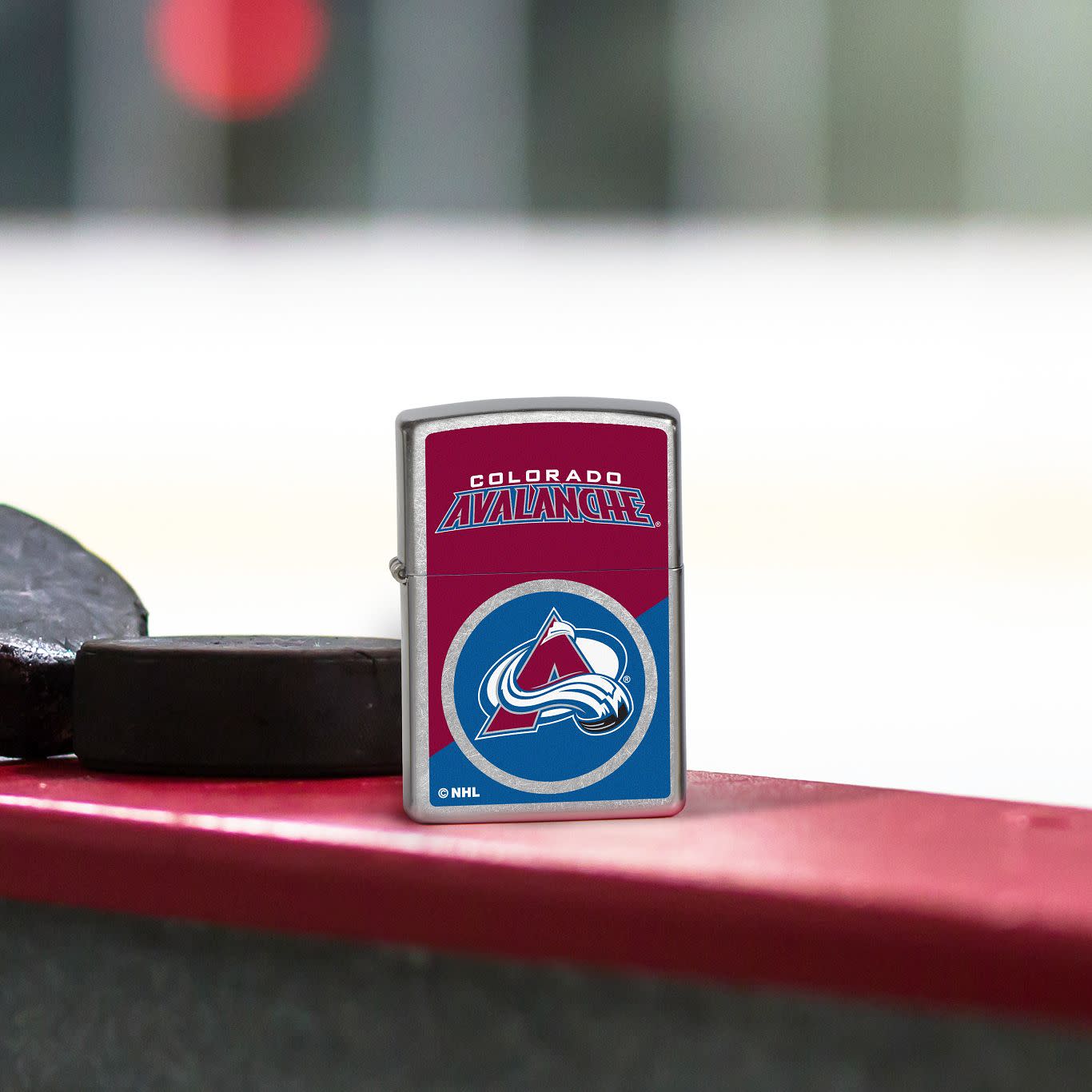 Front view of Zippo NHL® Colorado Avalanche® 2024 Street Chrome™ Windproof Lighter.