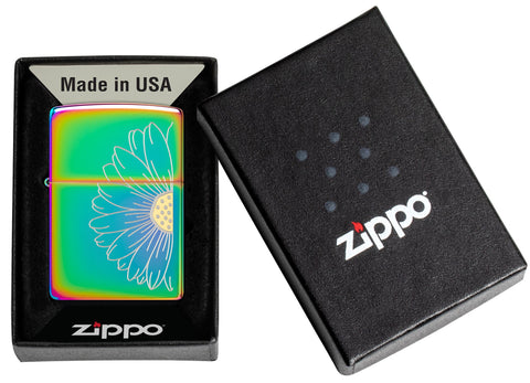 Zippo Daisy Design Multi Color Windproof Lighter in its package.
