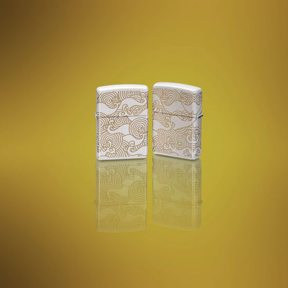 Lifestyle image of two Zippo Waves Design White Matte Pocket Lighters.