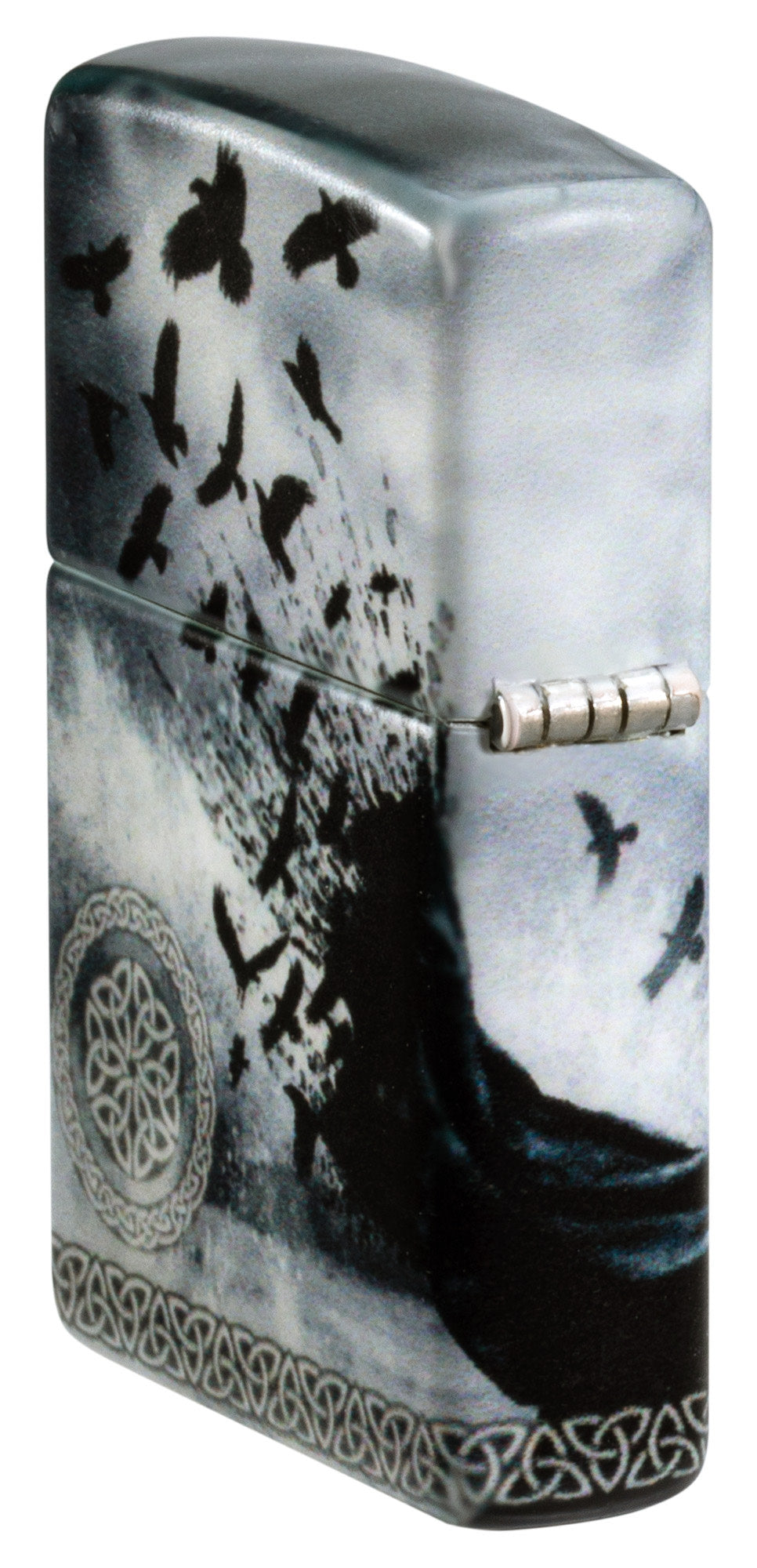 Angled shot of Zippo MazziÂ® 540 Matte Windproof Lighter showing the back and hinge side of the lighter.