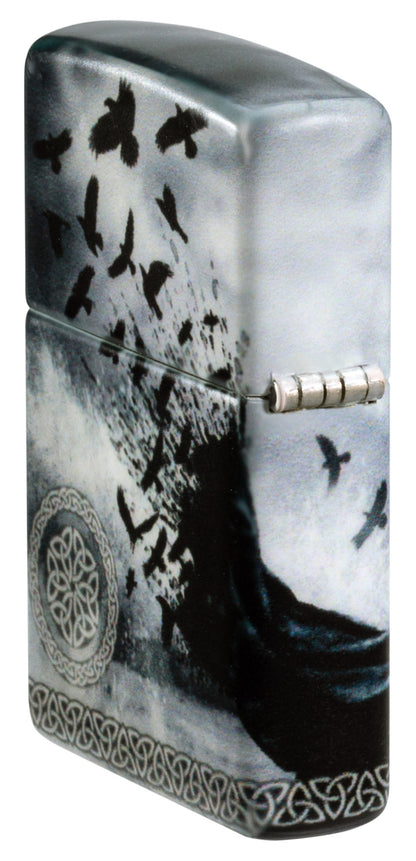 Angled shot of Zippo MazziÂ® 540 Matte Windproof Lighter showing the back and hinge side of the lighter.