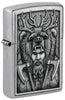 Front shot of Zippo Barbarian Design Street Chrome Windproof Lighter standing at a 3/4 angle.