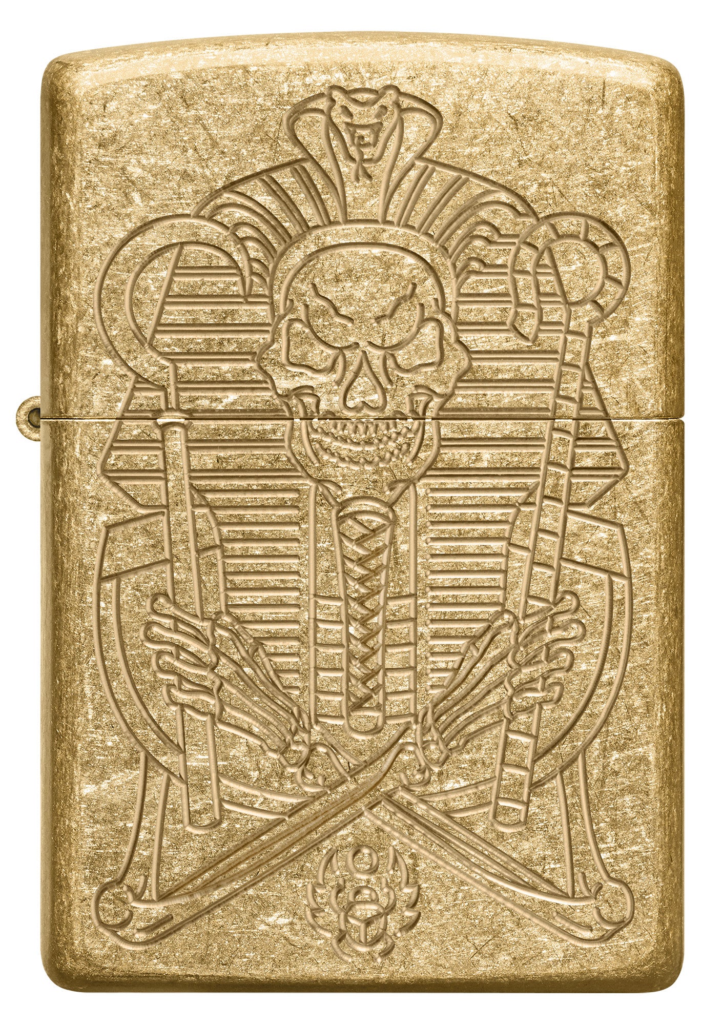 Front shot of Zippo Mummy Design ArmorÂ® Tumbled Brass Windproof Lighter.