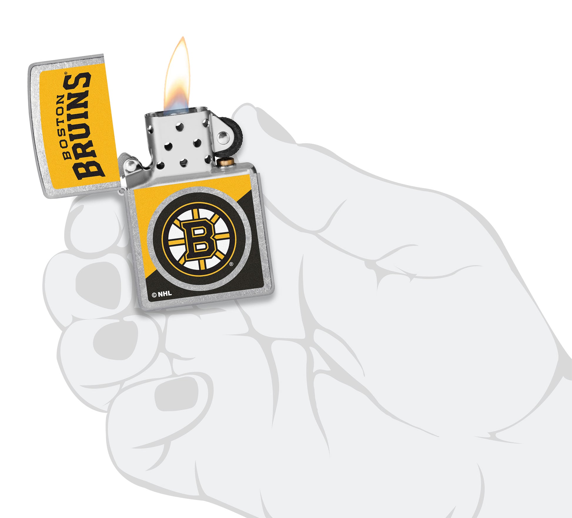 Zippo NHL® Boston Bruins® 2024 Street Chrome™ Windproof Lighter in its packaging.