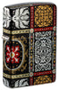 Front shot of Zippo Tapestry Pattern Design 540 Tumbled Chrome Windproof Lighter standing at a 3/4 angle.