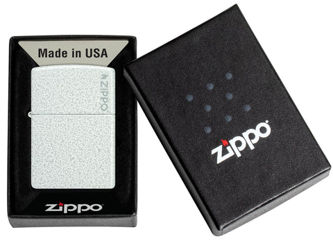 Zippo Classic Glacier Logo Windproof Lighter in its packaging.